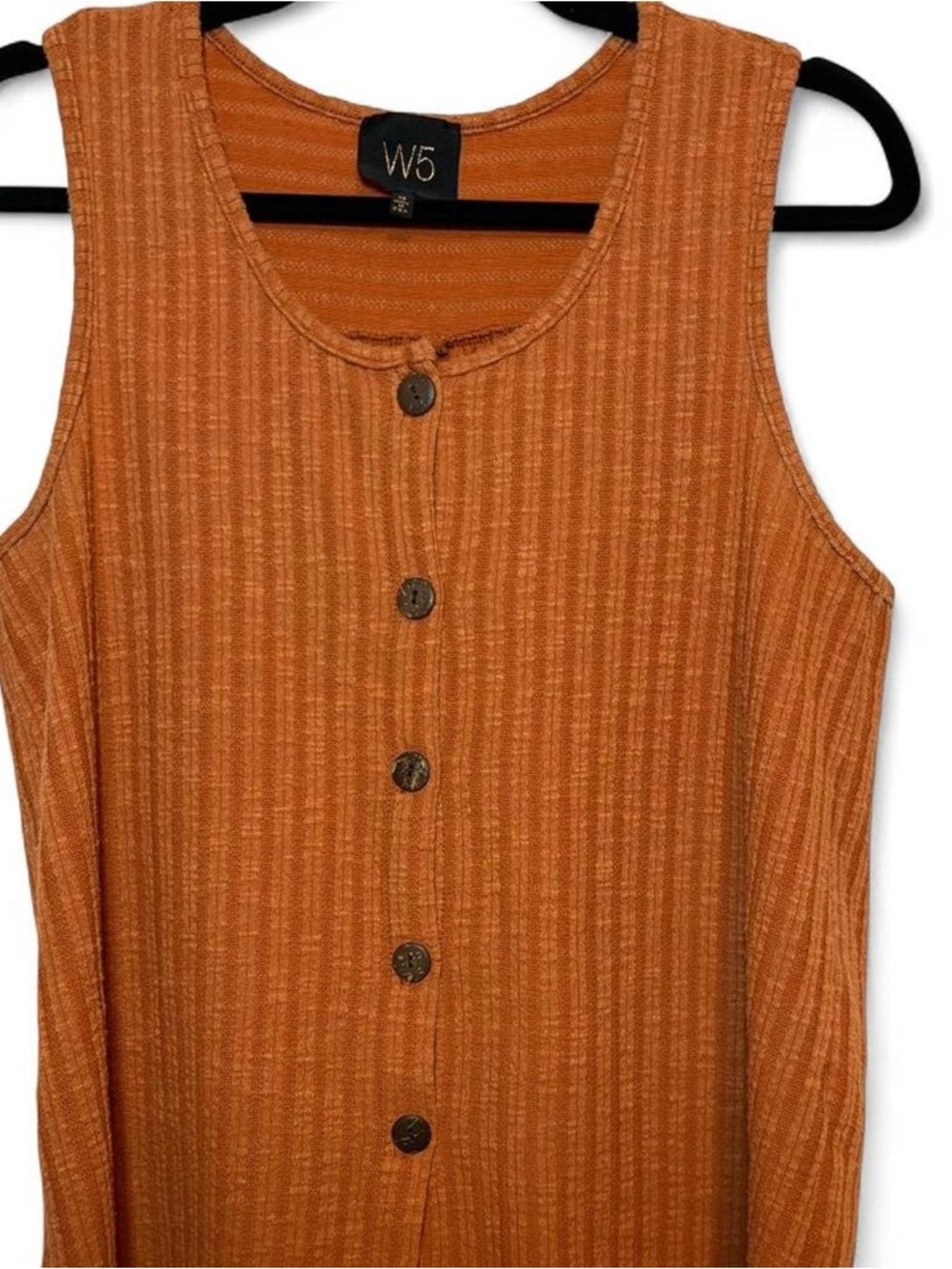 W5 Rust Orange Ribbed Button-Front Tank Top - Picture 2 of 7